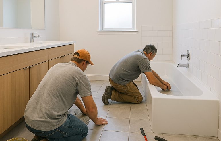 Banyo zeminine fayans döşeyen usta fayans uygulaması