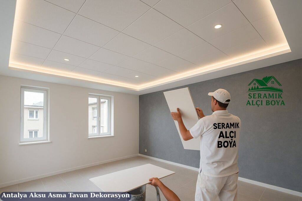 Antalya Aksu Asma Tavan Dekorasyon 2025 2 Antalya Aksu Asma Tavan Dekorasyon bir dairenin odasında yapılan modern asma tavan dekorasyonu çalışması.