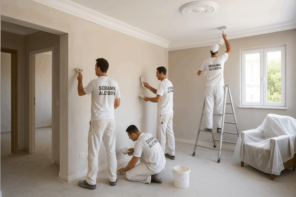 Antalya Serik Daire Yenileme 2025 3 Antalya Serik daire yenileme projesinde Seramik Alçı Boya ekibimiz, modern iç mekânlarda estetik ve fonksiyonelliği bir araya getiren profesyonel çözümler sundu. Üç usta, daire içinde duvar zımparalama, kartonpiyer montajı ve tavan dekoru uygulamalarını büyük bir titizlikle gerçekleştirdi. Çalışma süresince alan temiz ve düzenli tutularak, dairenin iç tasarımı modern bir görünüme kavuşturuldu. Serik’te yapılan bu yenileme çalışması, hem yaşam konforunu artırdı hem de yapıya uzun ömürlü bir estetik değer kazandırdı.