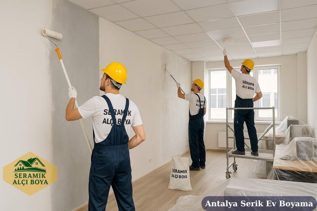 Antalya Serik Ev Boyama 2025 2 Antalya Serik Boyama ustalarının ofis ortamında gerçekleştirdiği profesyonel duvar boyama çalışması