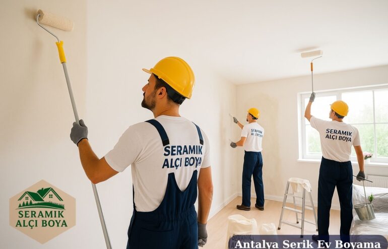 Antalya Serik Ev Boyama 2025 7 Antalya Serik Ev Boyama ustalarının modern villa içinde profesyonel duvar ve tavan boyama çalışması