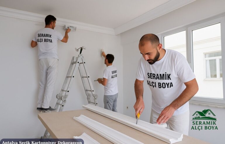 Antalya Serik Kartonpiyer Dekorasyon 2023 10 Antalya Serik Kartonpiyer Dekorasyon Serik’te Seramik Alçı Boya ekibinin modern bir evde profesyonel kartonpiyer dekorasyon uygulaması yaptığı çalışma.