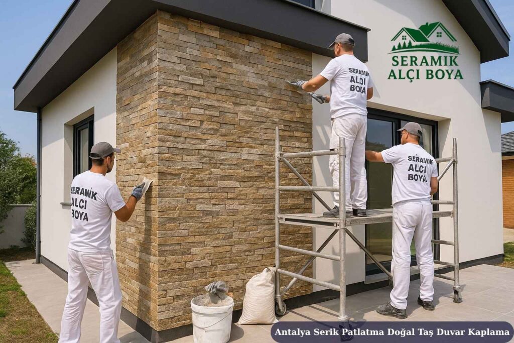 Antalya Serik Patlatma Doğal Taş Duvar Kaplama 2025 3 Antalya Serik Patlatma Doğal Taş Duvar Kaplama Serik’te Seramik Alçı Boya ekibinin modern bir villanın kuzey cephesine patlatma doğal taş duvar kaplama uygulaması yaptığı profesyonel çalışma.