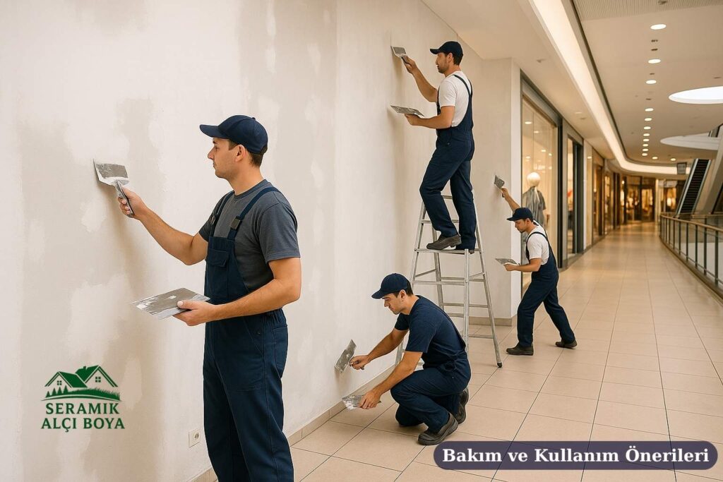 Antalya Gündoğmuş Alçı Boya Uygulaması 2025 2 Antalya Gündoğmuş Alçı Boya Uygulaması Alışveriş merkezinde alçı boya uygulaması yapan ustalar ve sonrasında bakım önerileri