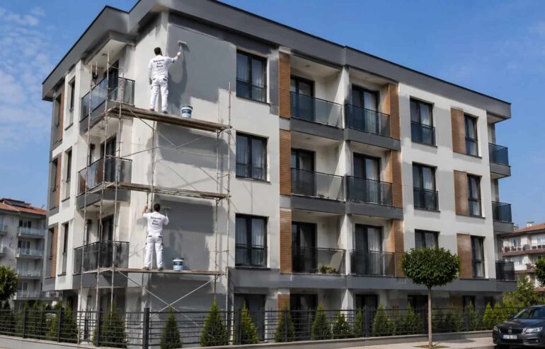 Belek Dış Cephe Boyama modern bir villanın güneye bakan cephesi modern görünümlü boya uygulaması gerçekleştirdi.