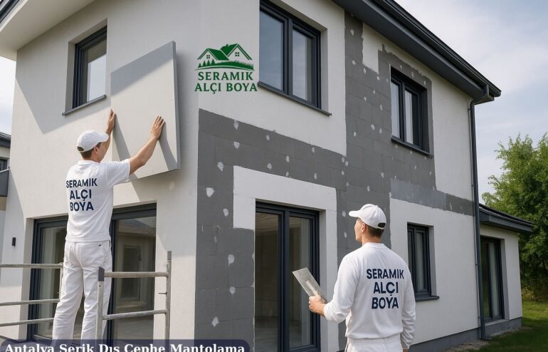 Antalya Serik Dış Cephe Mantolama 2025 5 Antalya Serik Dış Cephe Mantolama Serik’te bir villanın dış cephesinde Seramik Alçı Boya ekibi tarafından yapılan modern mantolama uygulaması.